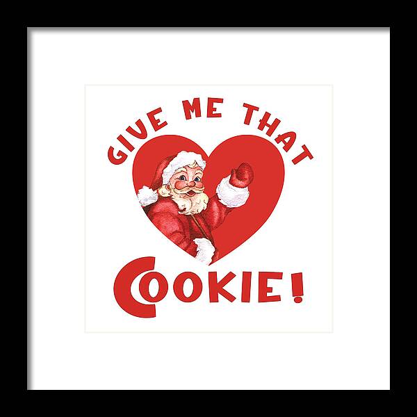 Vintage Christmas Santa Framed Print featuring the digital art Vintage Christmas Santa Heart - Give Me That Cookie by Bob Pardue