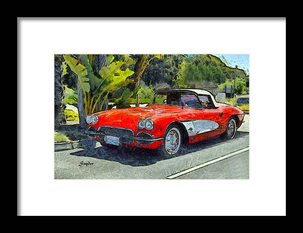 Car Framed Print featuring the photograph Vintage Corvette Pismo Beach California by Barbara Snyder