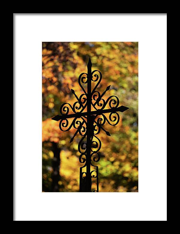Cross Framed Print featuring the photograph Vintage Cross Silhouette In Autumn by Artur Bogacki