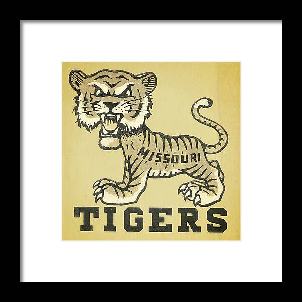 Missouri Framed Print featuring the mixed media Vintage Fifties Missouri Tigers Art by Row One Brand