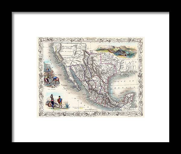 Mexico Map Framed Print featuring the photograph Vintage Map Mexico California and Texas 1851 by Carol Japp