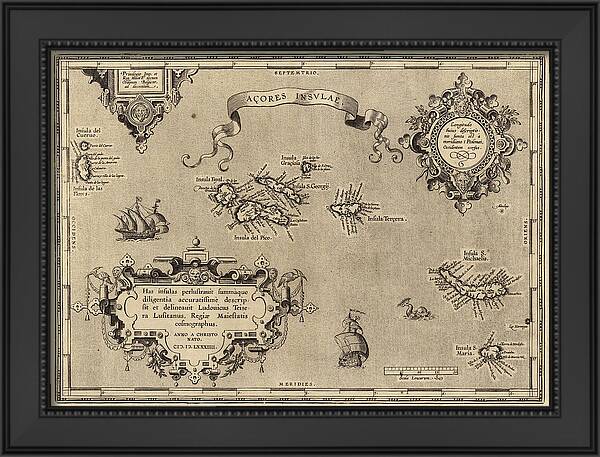 Vintage Map of Azores Islands 1608 by Adam Shaw