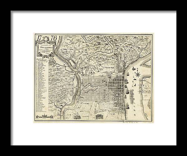 Philadelphia Framed Print featuring the photograph Vintage Map of Philadelphia Pennsylvania 1776 by Carol Japp