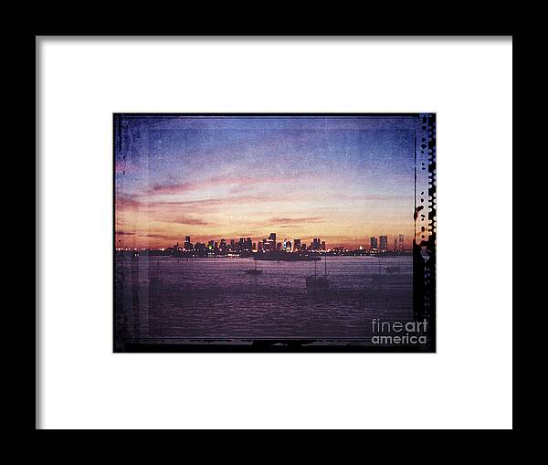 Florida Framed Print featuring the digital art Vintage Miami Sunset by Phil Perkins