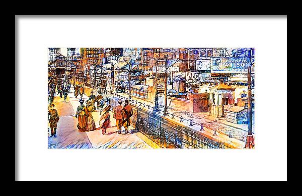 Wingsdomain Framed Print featuring the photograph Vintage New York Brooklyn Bridge in Vibrant Watercolor Sketch Style 20200810 Long by Wingsdomain Art and Photography