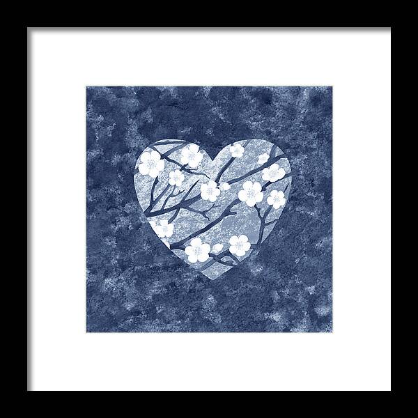 Heart And Flowers Framed Print featuring the painting Vintage Soft Cool Blue Floral Watercolor Heart Art II by Irina Sztukowski