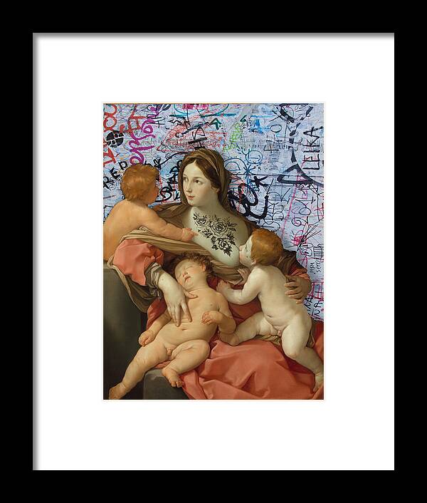Art Framed Print featuring the painting Vintage standing Mary Virgin Graffiti by Tony Rubino