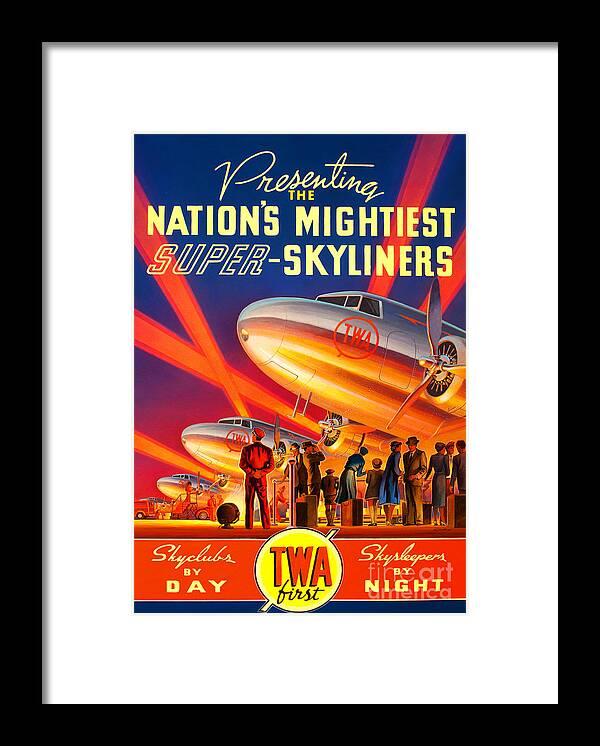 Twa Framed Print featuring the painting Vintage T W A Trans World Airlines Super Skyliners Aviation Travel Poster by Peter Ogden
