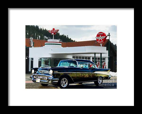 55 Framed Print featuring the photograph Vintage Flying A Station and 1957 Chevrolet by Doug Gist