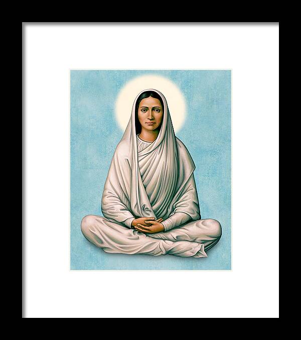 Virgin Mary Framed Print featuring the painting Virgin Mary Meditating on Blue by Sacred Visions