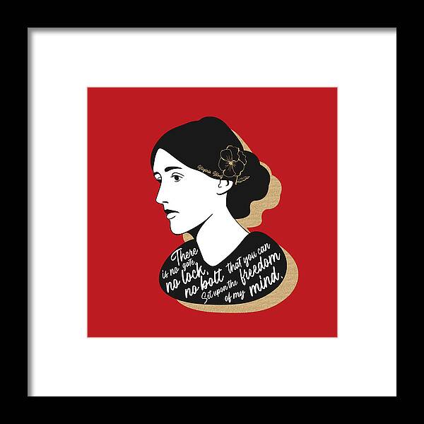 Virginia Woolf Framed Print featuring the digital art Virginia Woolf Graphic Quote II - Red by Ink Well