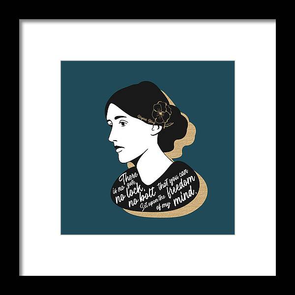 Virginia Woolf Framed Print featuring the digital art Virginia Woolf Graphic Quote II - Teal by Ink Well
