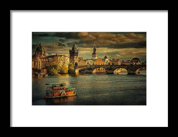 Vitava Framed Print featuring the digital art Vitava River and Charles Bridge #1 by Jerzy Czyz