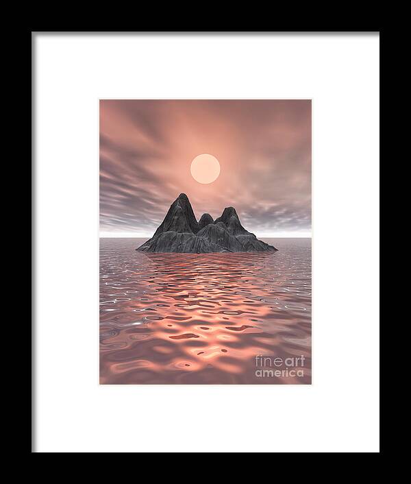 Volcano Framed Print featuring the digital art Volcanic Island In Ocean by Phil Perkins