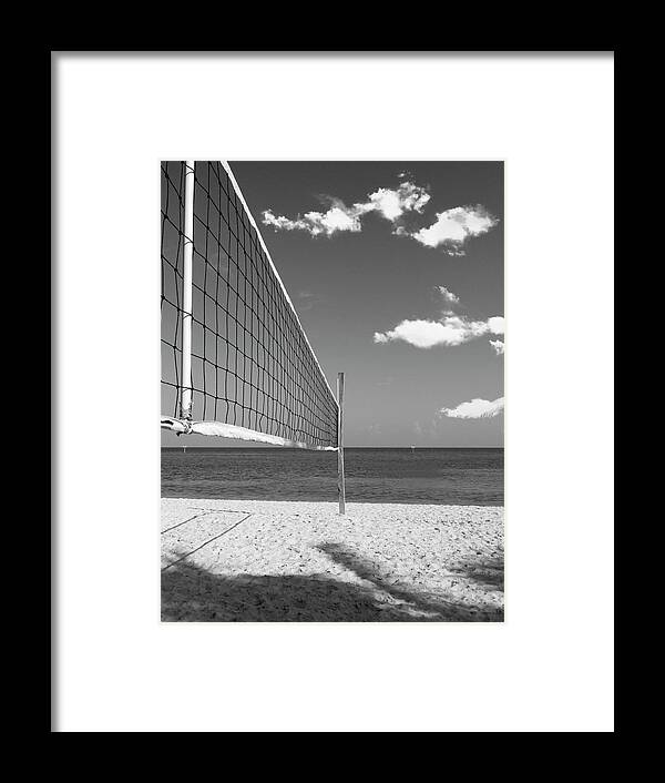 Volleyball Net On Beach Photo Framed Print featuring the photograph Volleyball Net on the Beach BW by Bob Pardue
