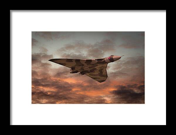 Avro Vulcan Bomber Framed Print featuring the digital art Vulcan Bomber Sunset by Airpower Art