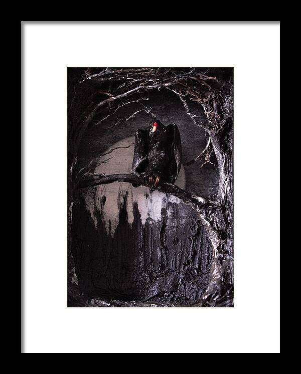 Scavenged Matter Framed Print featuring the mixed media Vulture with Full Moon by R Allen Swezey