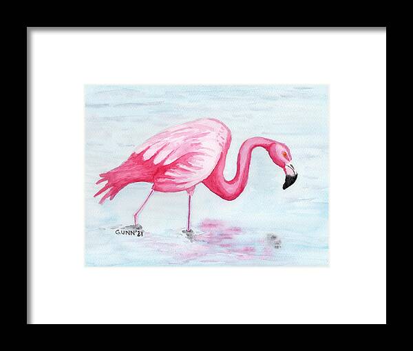 Flamingo Framed Print featuring the painting Wading Flamingo by Katrina Gunn