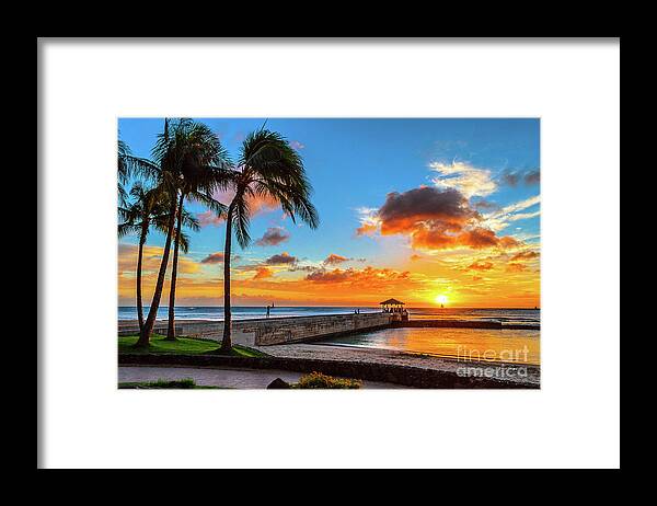 Waikiki Sunset Framed Print featuring the photograph Waikiki Sunset off of the Pier by Aloha Art