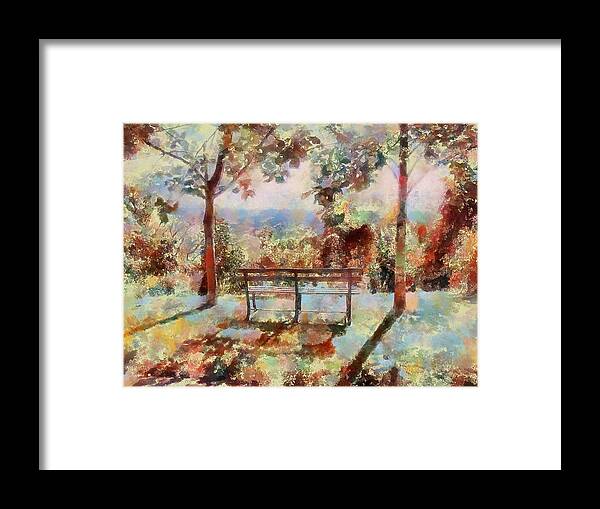 Bench Framed Print featuring the mixed media Waiting Bench by Christopher Reed
