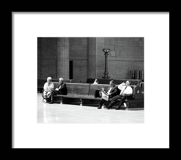 Waiting For A Train Framed Print featuring the photograph Waiting for a Train -- Passengers Waiting in Union Station in Chicago, Illinois by Darin Volpe