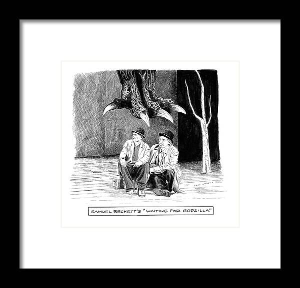 Captionless Framed Print featuring the drawing Waiting For Godzilla by Karl Stevens