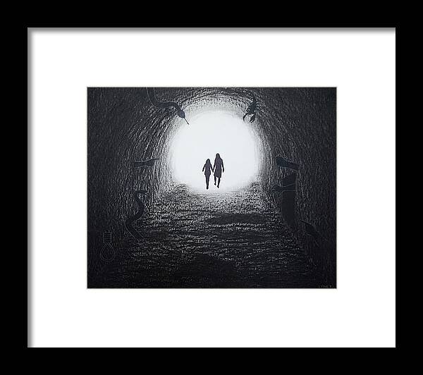 Walking Through The Darkness Towards The Light Framed Print featuring the painting Walking Through the Darkness Towards the Light by Lynet McDonald