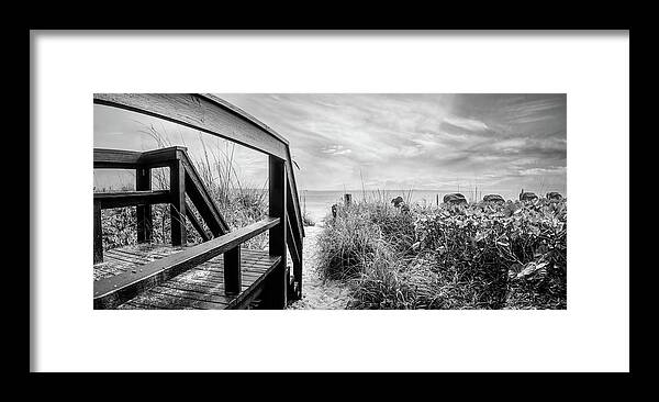 Clouds Framed Print featuring the photograph Walkway into Paradise Black and White by Debra and Dave Vanderlaan