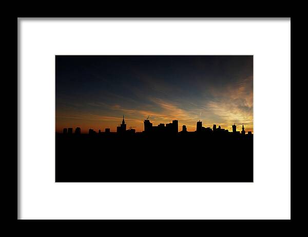 Warsaw Framed Print featuring the photograph Warsaw Skyline Silhouette At Sunset by Artur Bogacki