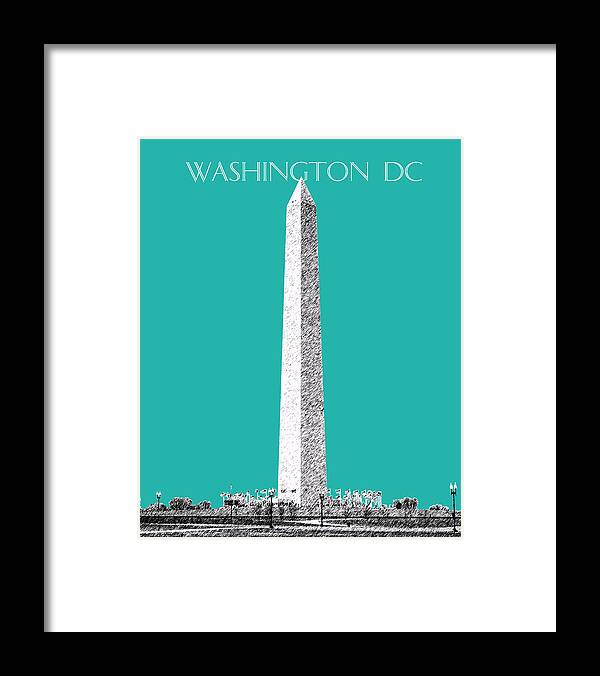 Architecture Framed Print featuring the digital art Washington DC Skyline Washington Monument - Teal by DB Artist
