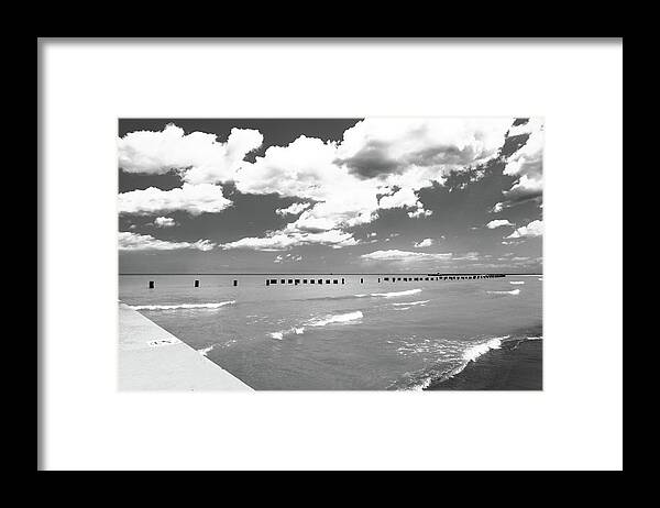 Landscape Framed Print featuring the photograph Water Clouds Horizon Black White by Patrick Malon