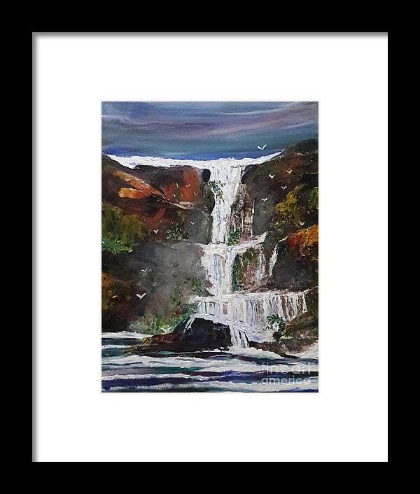 Waterfall Framed Print featuring the painting Water Fall by Usha Rai