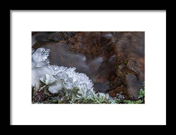 Jenny Rainbow Fine Art Photography Framed Print featuring the photograph Water Flow with Icy Grass by Jenny Rainbow