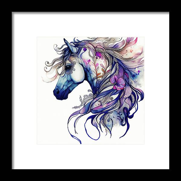 Horse Framed Print featuring the digital art Watercolor Animal 15 Horse Portrait by Matthias Hauser