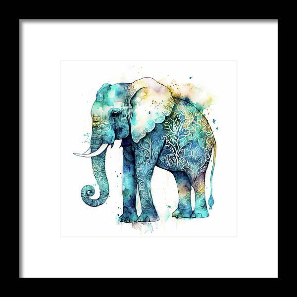 Elephant Framed Print featuring the digital art Watercolor Animal 71 Elephant by Matthias Hauser