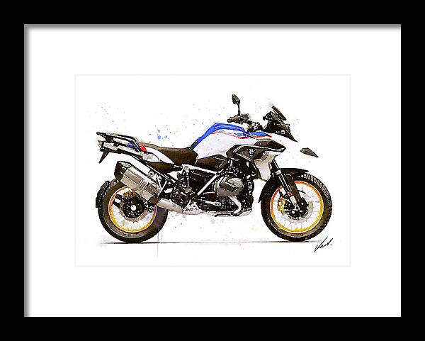 Motorcycle Framed Print featuring the painting Watercolor BMW R1250GS motorcycle - oryginal artwork by Vart by Vart