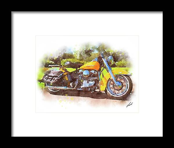 Art Framed Print featuring the painting Watercolor Classic Harley-Davidson Panhead by Vart. by Vart