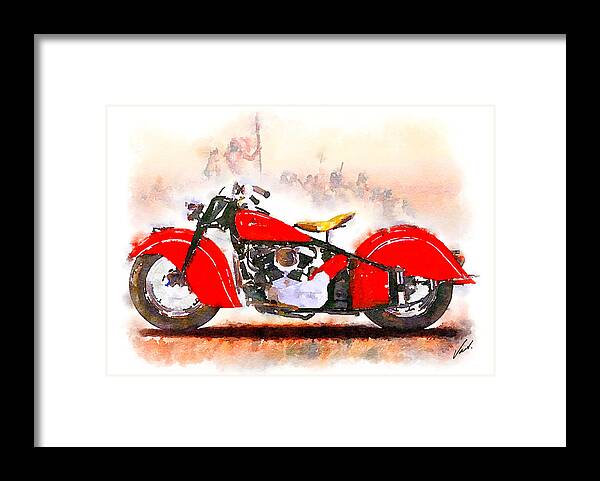 Watercolor Framed Print featuring the painting Watercolor Classic Indian motorcycle by Vart by Vart