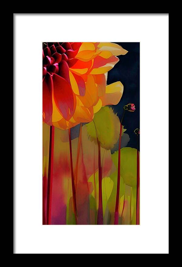 Watercolor Framed Print featuring the painting Watercolor Dahlia - olive, maroon, orange, by Bonnie Bruno