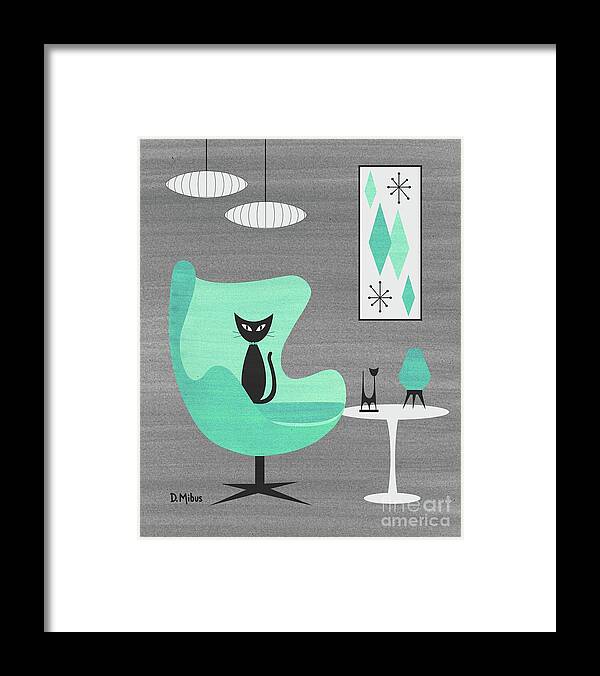 Mid Century Modern Framed Print featuring the mixed media Egg Chair in Aqua nd Gray by Donna Mibus