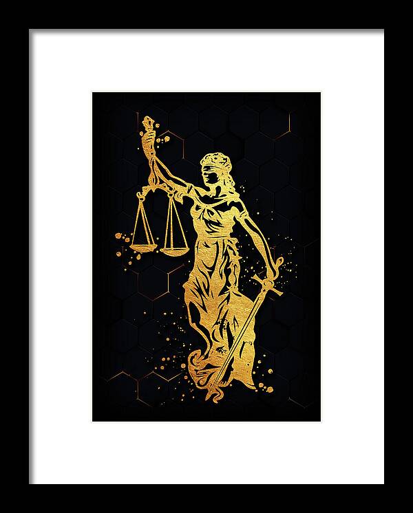Watercolor Framed Print featuring the digital art Watercolor Lady Justice Art Watercolor Print Scales Of Justice Lawyer Office Decor Wall Art Judge La by Gambrel Temple