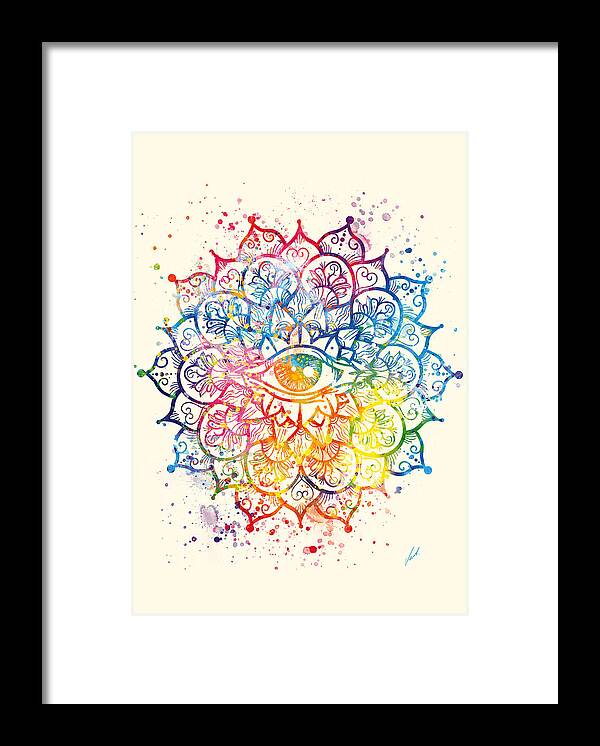 Watercolor Framed Print featuring the painting Watercolor mandala, EYE of CONSCIOUSNESS by Vart by Vart