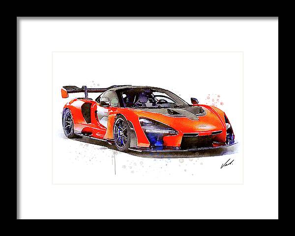 Car Art Framed Print featuring the painting Watercolor McLaren Senna - oryginal artwork by Vart by Vart