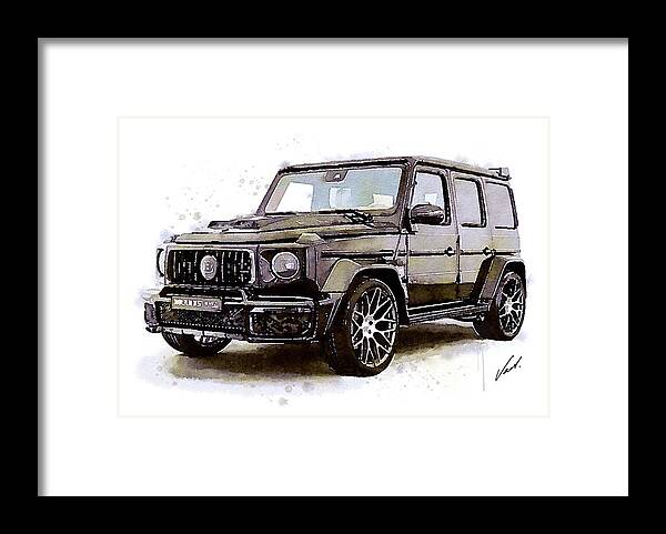 Car Art Framed Print featuring the painting Watercolor Mercedes G Brabus, art print poster - oryginal artwork by Vart by Vart