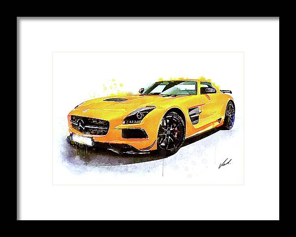 Watercolor Framed Print featuring the painting Watercolor Mercedes SLS AMG - oryginal artwork by Vart by Vart