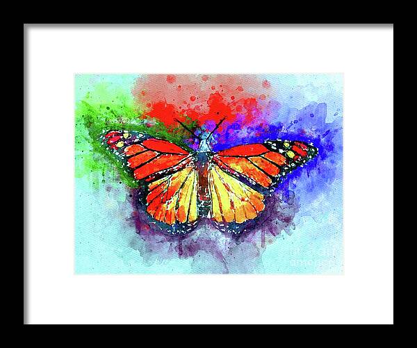 Watercolor Monarch Butterfly Framed Print featuring the mixed media Watercolor Monarch Butterfly by Daniel Janda
