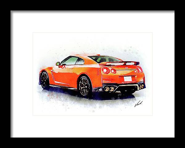 Watercolor Framed Print featuring the painting Watercolor Nissan GT-R - oryginal artwork by Vart. by Vart