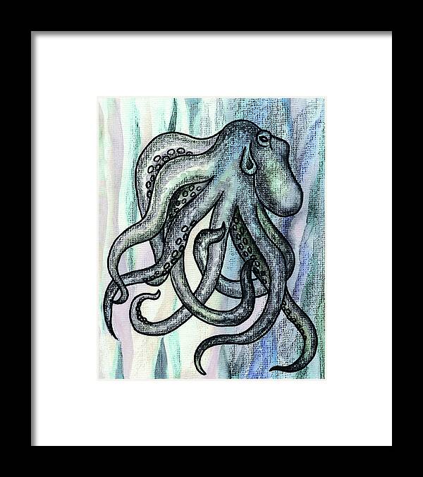 Octopus Framed Print featuring the painting Watercolor Octopus Beach Art Teal Blue Sea Creature by Irina Sztukowski