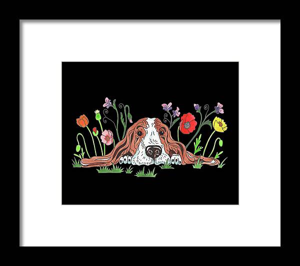 Sweet Framed Print featuring the painting Watercolor Of A Cute Basset Puppy by Irina Sztukowski