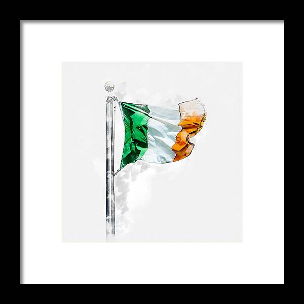 Watercolor Framed Print featuring the digital art Watercolor paint effect of Irish flag of Ireland isolated over white background by Maria Kray